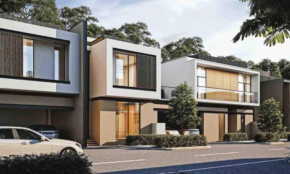 Modern villa with large windows, terrace, and landscaped yard