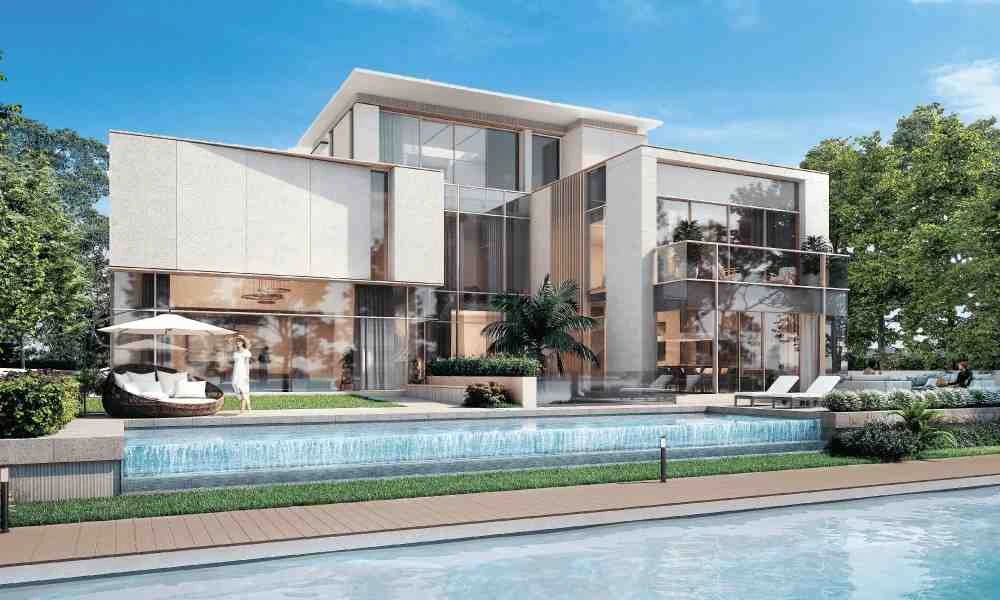 Elegant villa with pool, outdoor seating, and modern design