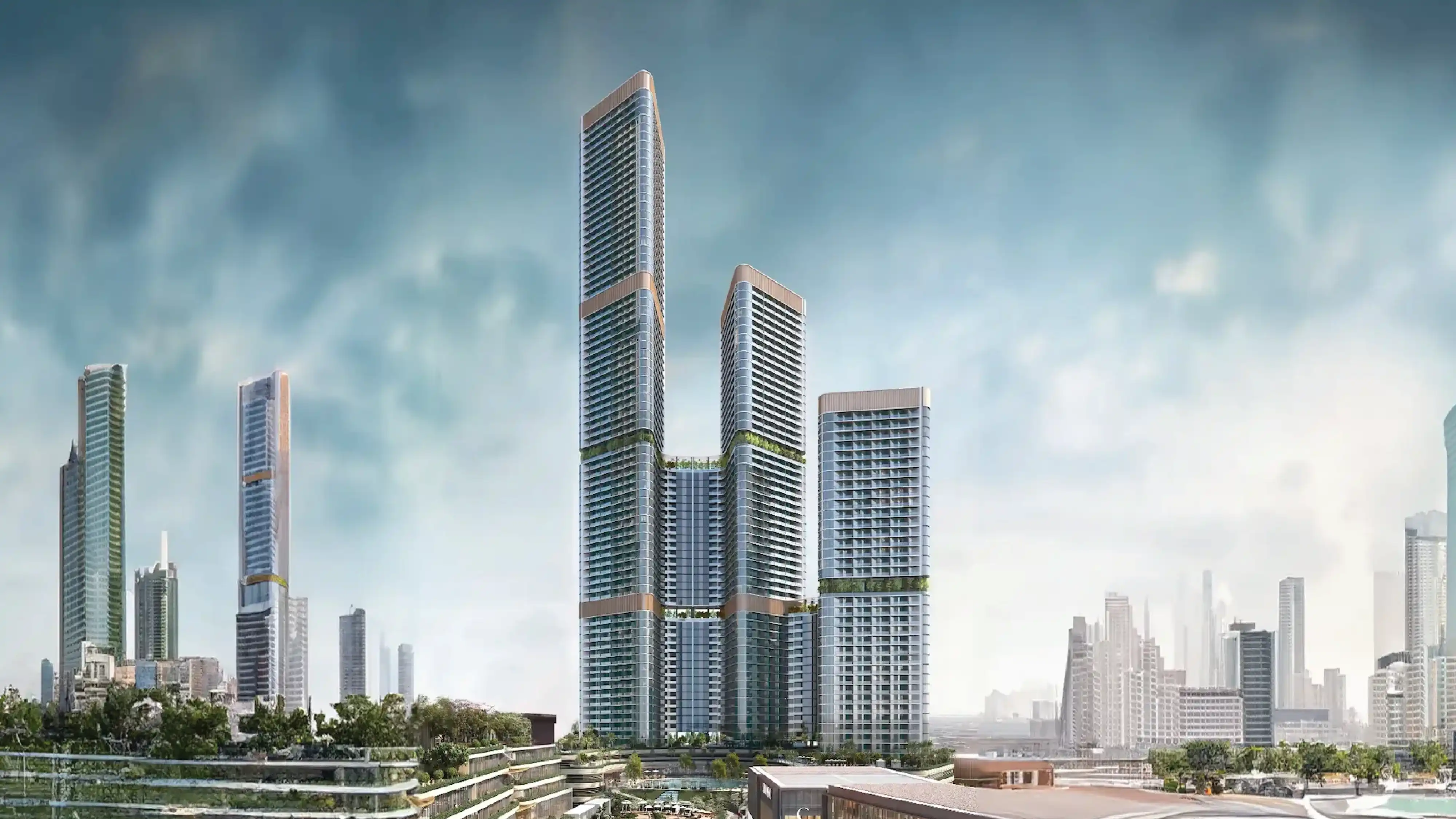 A vibrant depiction of the luxury lifestyle in Dubai with modern architecture and leisure activities.