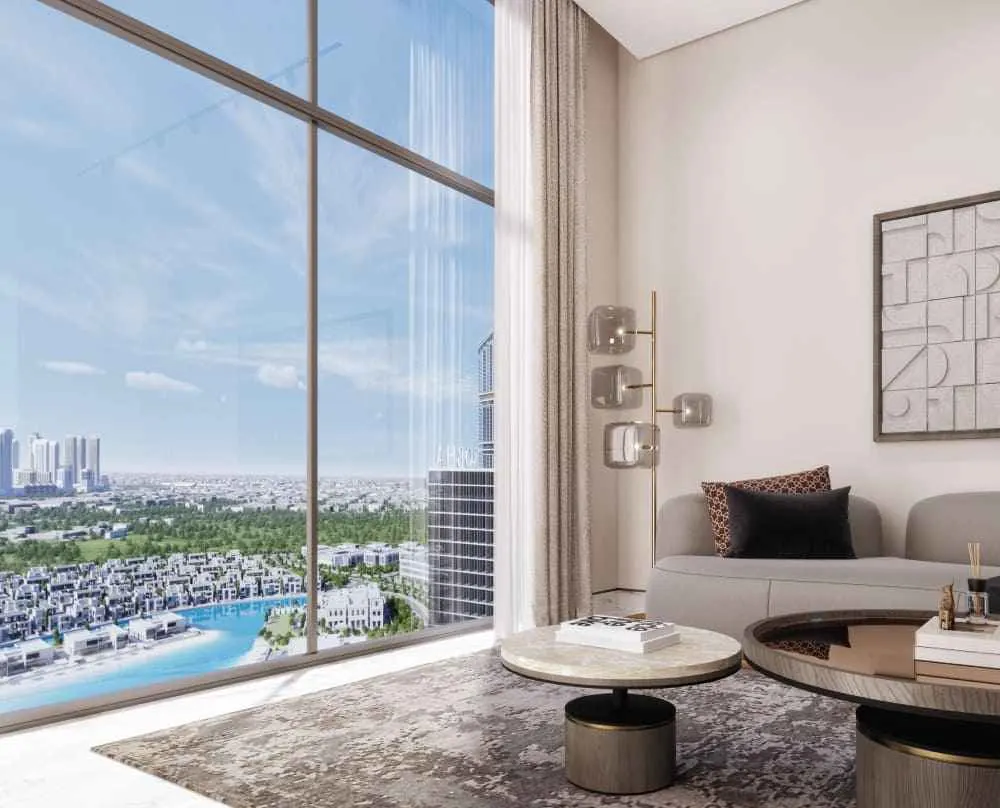 Minimalist and luxurious interior of a Sobha Realty apartment.